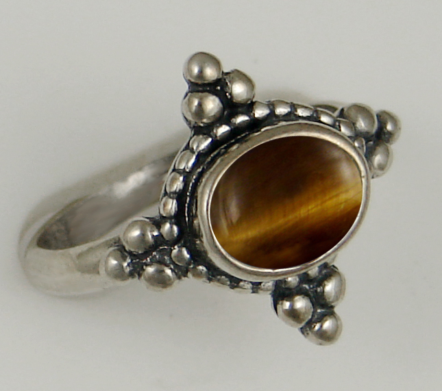 Sterling Silver Gemstone Ring With Tiger Eye Size 6